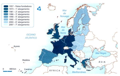 Localização de Portugal dentro da Europa e da União Europeia, 2007.